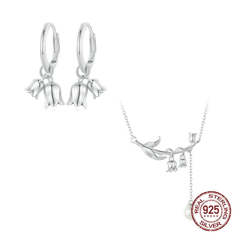 S925 Sterling Silver Simple Campanula Necklace Earrings Set for Women - XGEM® - Not Made for Everyone